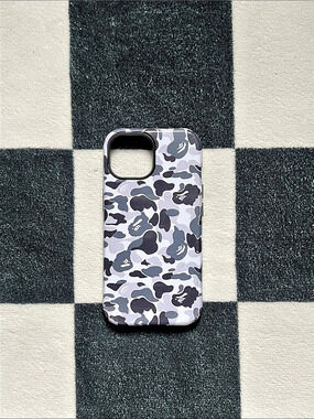A Bathing Ape Camo Phone Case in Gray & Black - IPhone 15 pro Case.